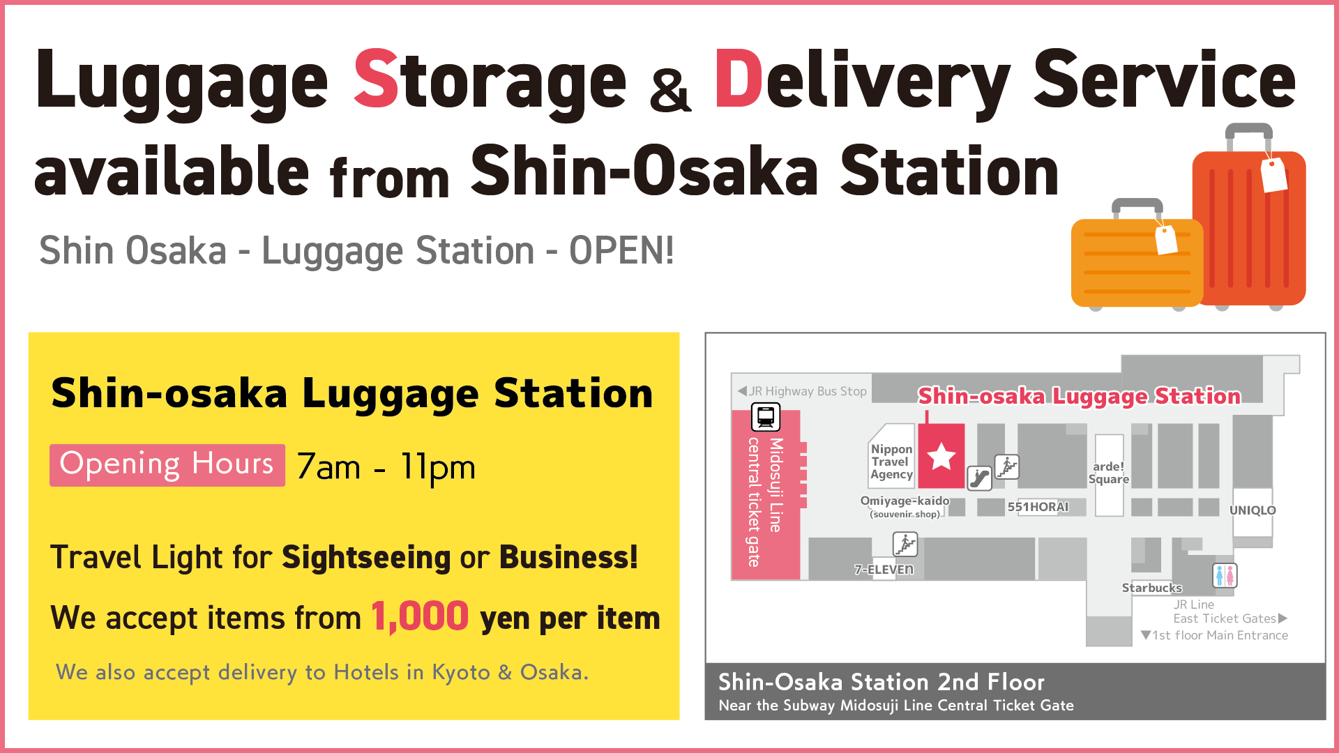 Luggage Storage ＆ Delivery Service available from Shin-Osaka Station