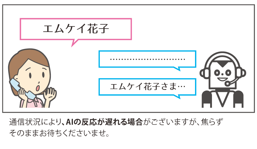 通信状況により、AIの反応が遅れる場合がございますが、焦らずそのままお待ちくださいませ