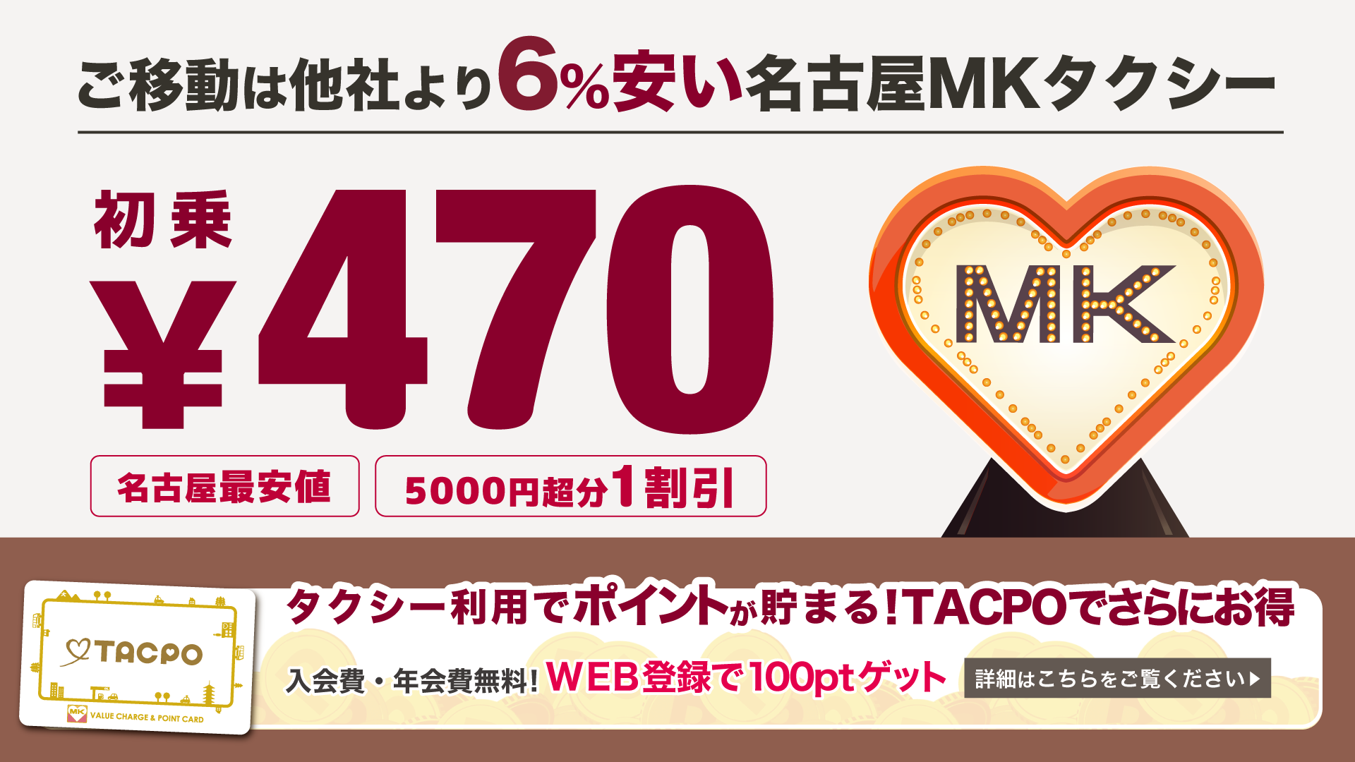 名古屋最安値のMKタクシー(他社より6%お得)