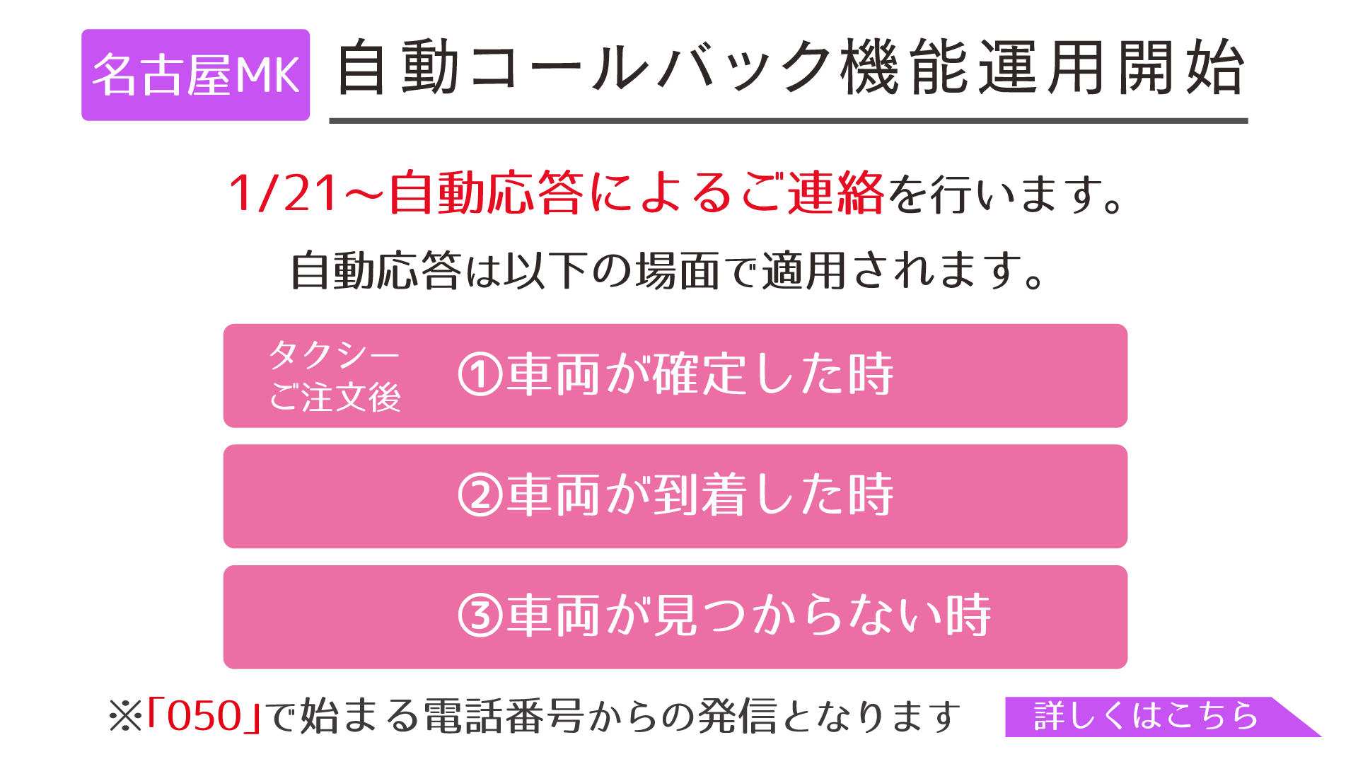 1月21日～自動コールバック機能運用開始